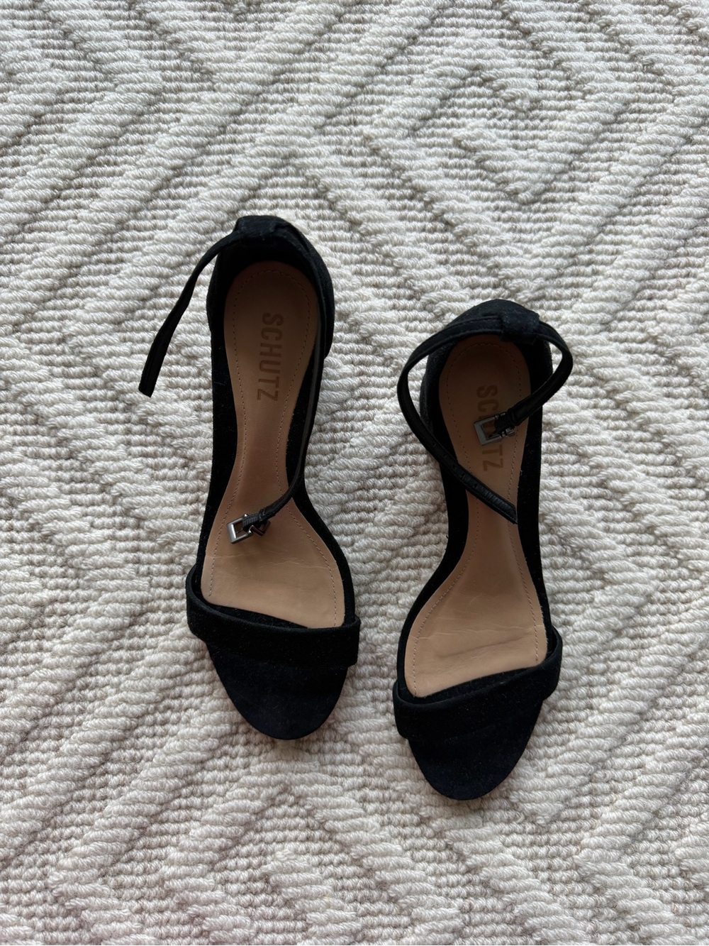SCHUTZ Black Suede Ankle-Strap Sandals, 7.5